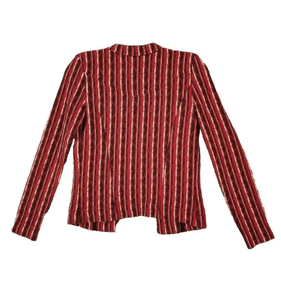 IRO Paris Red/Black/White Zip Pockets Striped Inland Tweed Blazer Jacket Size 32 - Picture 3 of 9